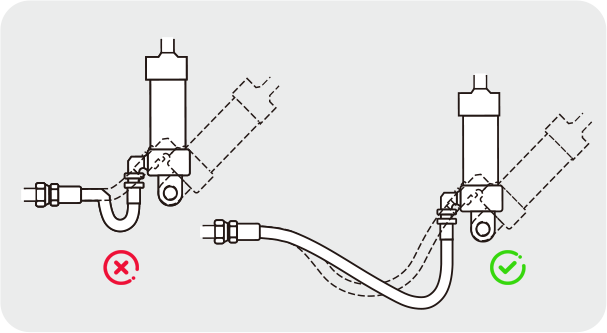 Резиновые шланги, установленные между движущимися объектами, должны иметь достаточную длину и избегать трения с другими объектами.